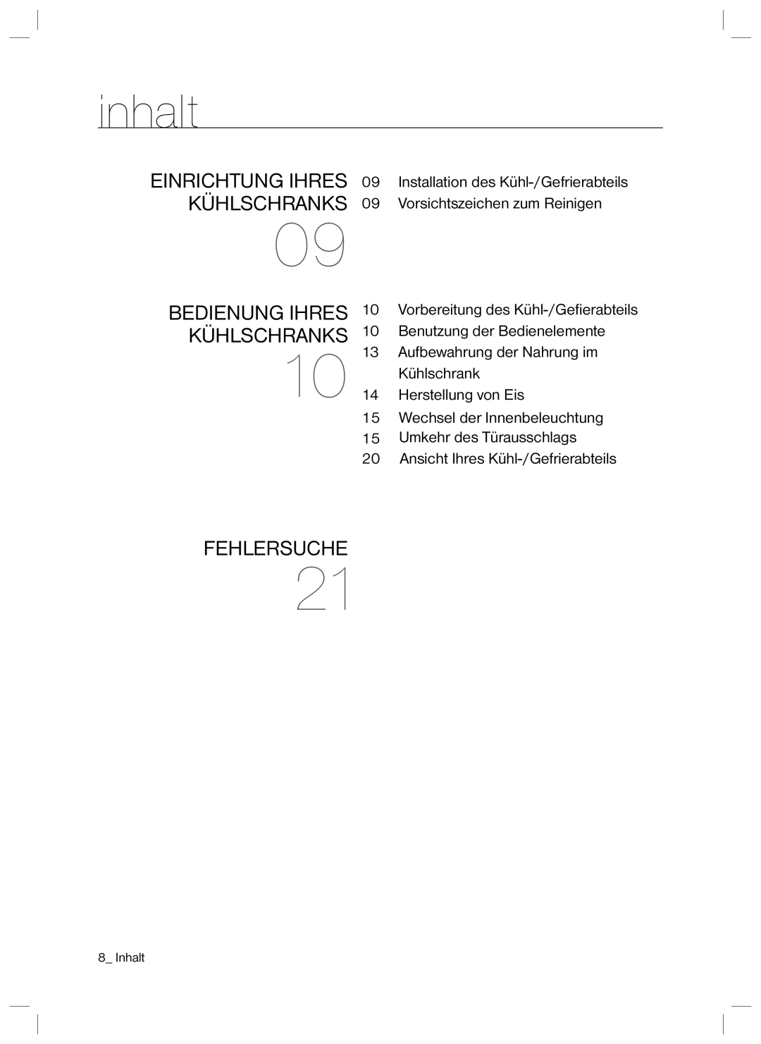 Samsung RL34SCSW2/XEG, RL34SCPS2/XEG manual Inhalt, Kühlschranks 