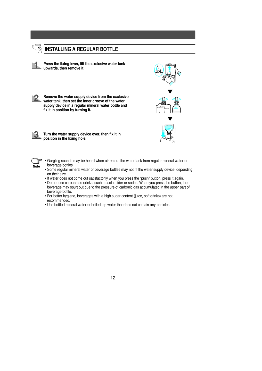 Samsung RL36EBMS1/XEE, RL36EBSW1/XEE manual Installing a Regular Bottle 