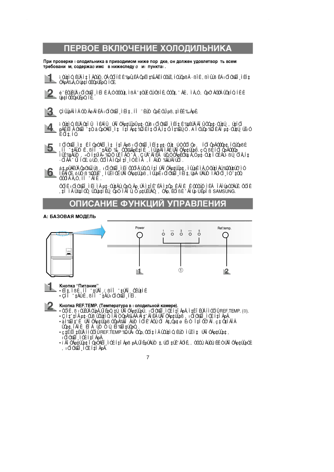 Samsung RL36EBSW1/BUS manual ÈÖêÇéÖ ÇäãûóÖçàÖ ïéãéÑàãúçàäÄ, ÉèàëÄçàÖ îìçäñàâ ìèêÄÇãÖçàü, ÅÄáéÇÄü åéÑÖãú ÄÌÓÔÍ‡ èËÚ‡ÌËÂ 