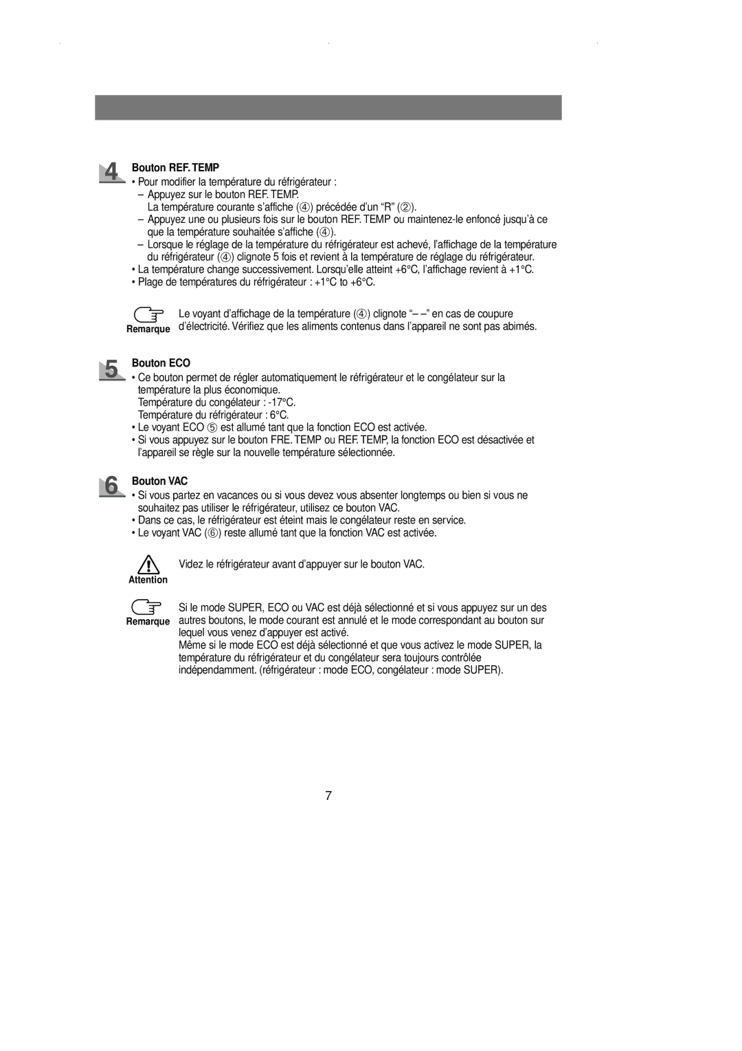 Samsung RL36EBSW1/XEF, RL39WBSM1/XEF, RL39SBSM1/XES, RL36EBSM1/XET manual Bouton REF. Temp, Bouton ECO, Bouton VAC 