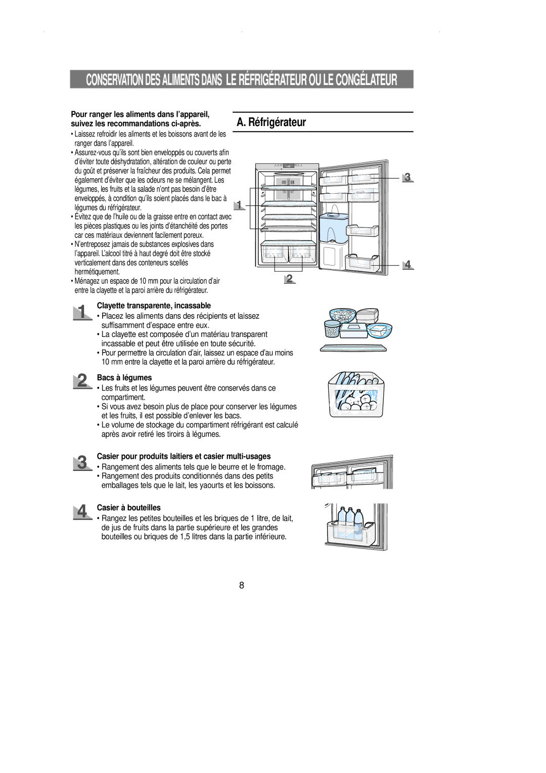 Samsung RL39WBSM1/XEF, RL36EBSW1/XEF, RL39SBSM1/XES Clayette transparente, incassable, Bacs à légumes, Casier à bouteilles 