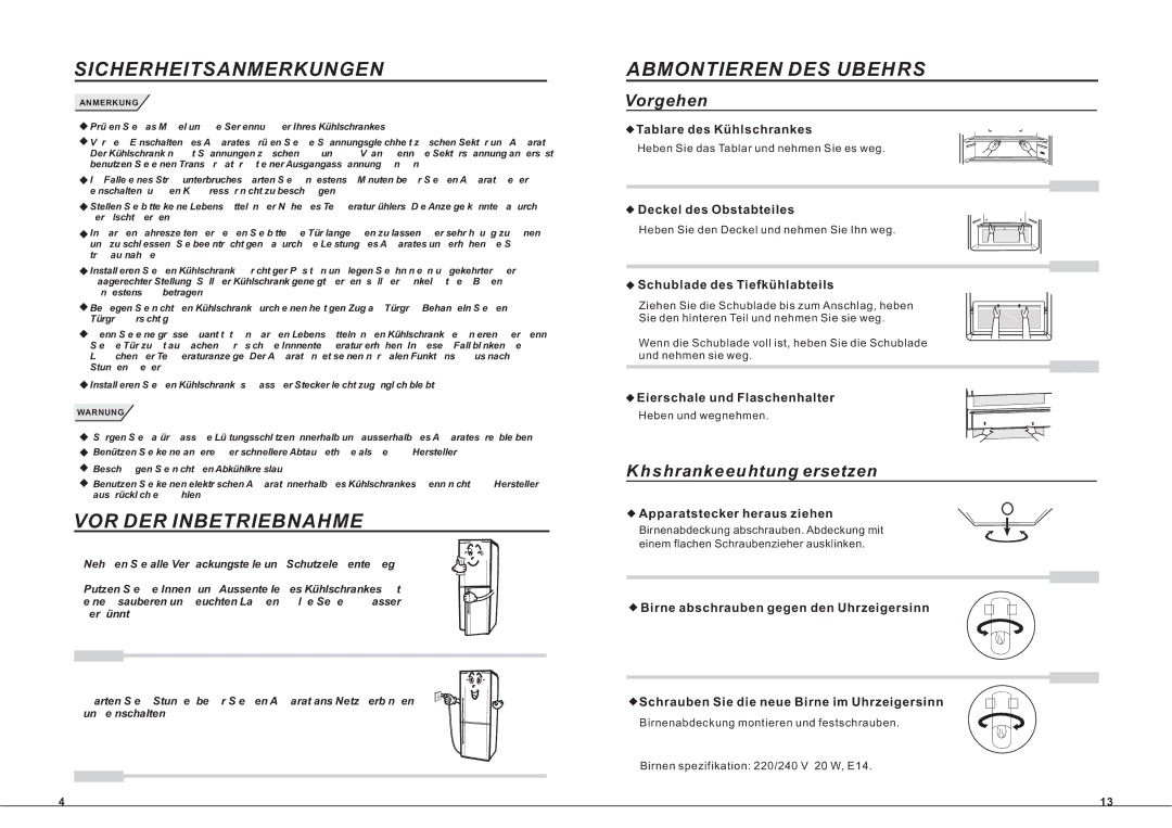 Samsung RL36EBSW1/XEG, RL33EBMS1/XEG, RL33SBSW1/XEG, RL33SBMS1/XEG manual VOR DER Inbetriebnahme, Abmontieren DES Zubehörs 