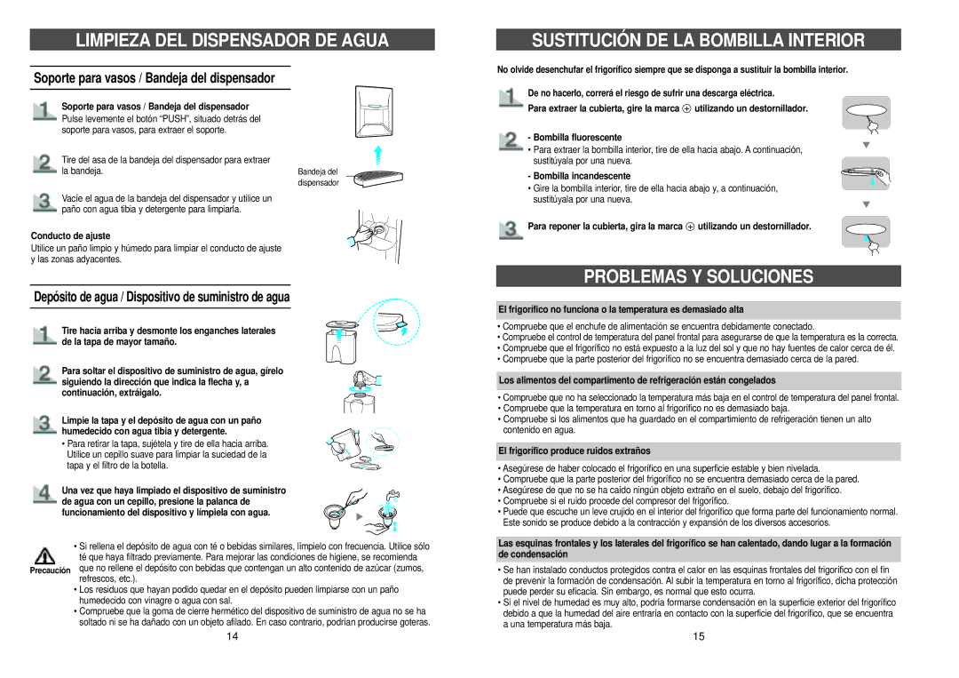 Samsung RL39SBSW1/DOR, RL36EBSW1/XEG, RL36SBSW1/XEG Problemas Y Soluciones, Soporte para vasos / Bandeja del dispensador 