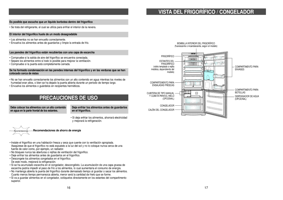 Samsung RL39SBMS1/XES, RL36EBSW1/XEG Precauciones DE USO, Vista DEL Frigorífico / Congelador, Mejorará la refrigeración 