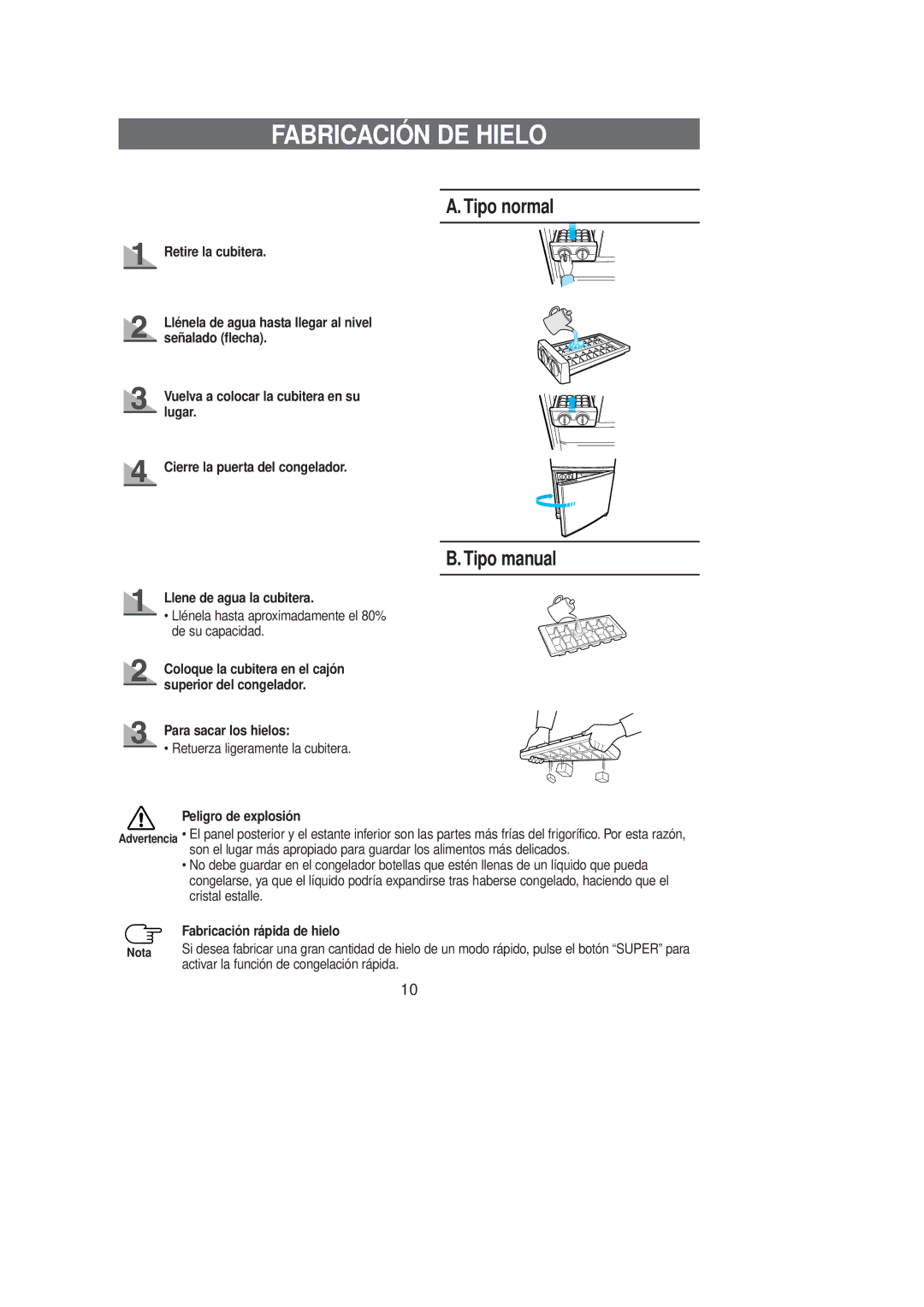 Samsung RL39WBMS1/DOR, RL36SBSW1/XEG, RL36SBSW1/XEF, RL39SBSM1/XES Fabricación DE Hielo, Tipo normal, Tipo manual 