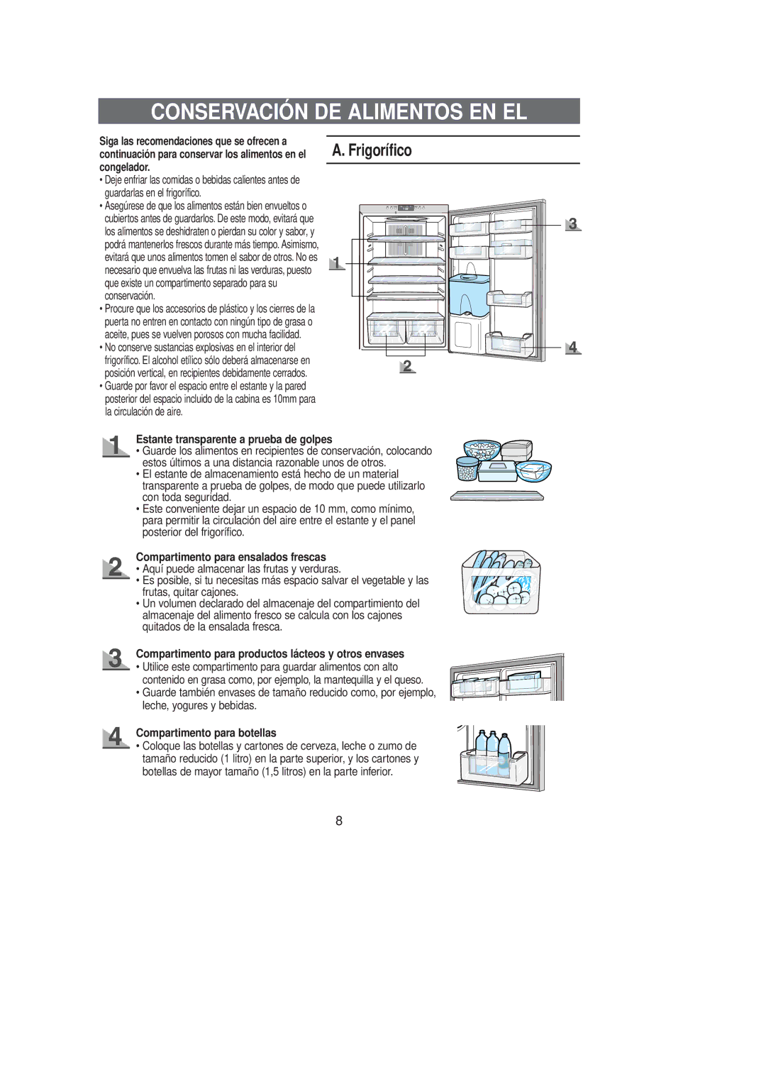 Samsung RL39SBMS1/XES, RL36SBSW1/XEG manual Conservación DE Alimentos EN EL, Estante transparente a prueba de golpes 