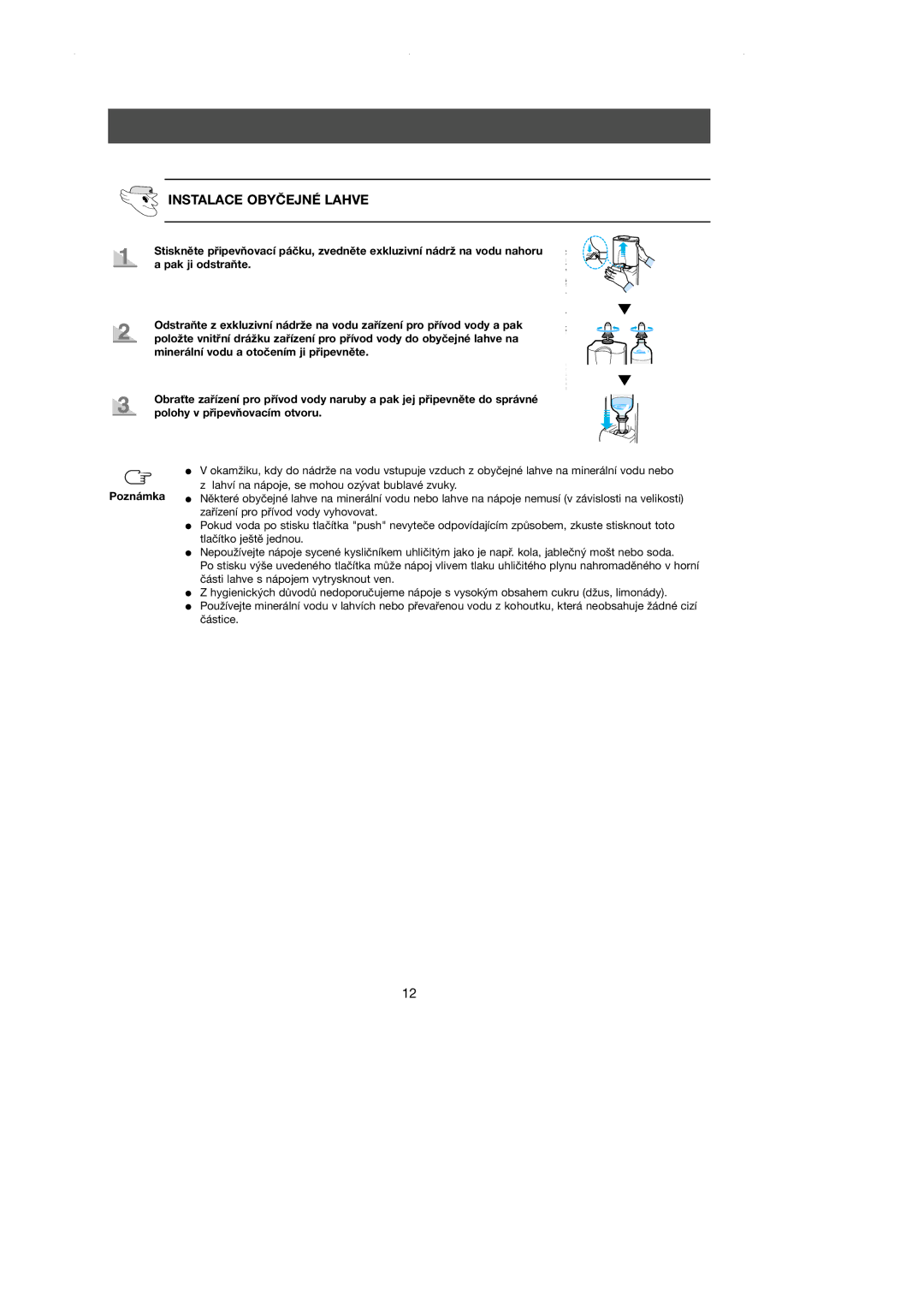 Samsung RL39WBSM1/LIB, RL36SBSW1/XEH, RL39SBSW1/XEH, RL39WBSM1/XEH, RL36EBMS1/XEH manual Instalace Obyčejné Lahve 