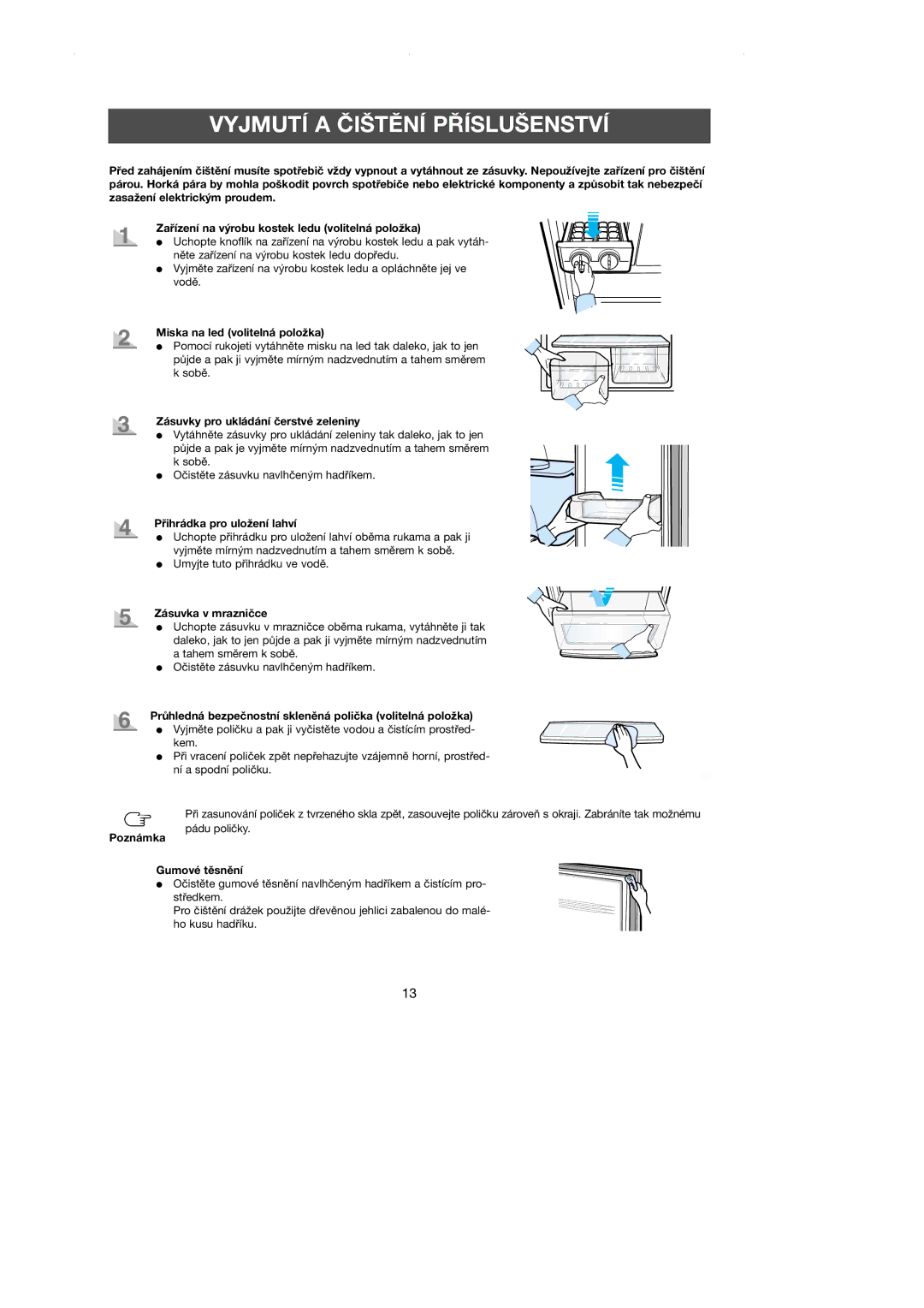 Samsung RL36EBMS1/XEH, RL36SBSW1/XEH, RL39SBSW1/XEH, RL39WBSM1/XEH, RL39WBSM1/LIB manual Vyjmutí a Čištění Příslušenství 