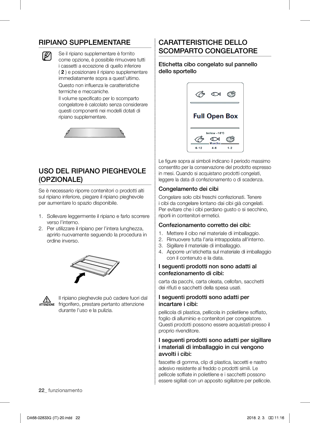 Samsung RB33J8035SR/EF, RL37J5049B1/EG, RL29FEJNBSS/EG manual Ripiano Supplementare, USO DEL Ripiano Pieghevole Opzionale 