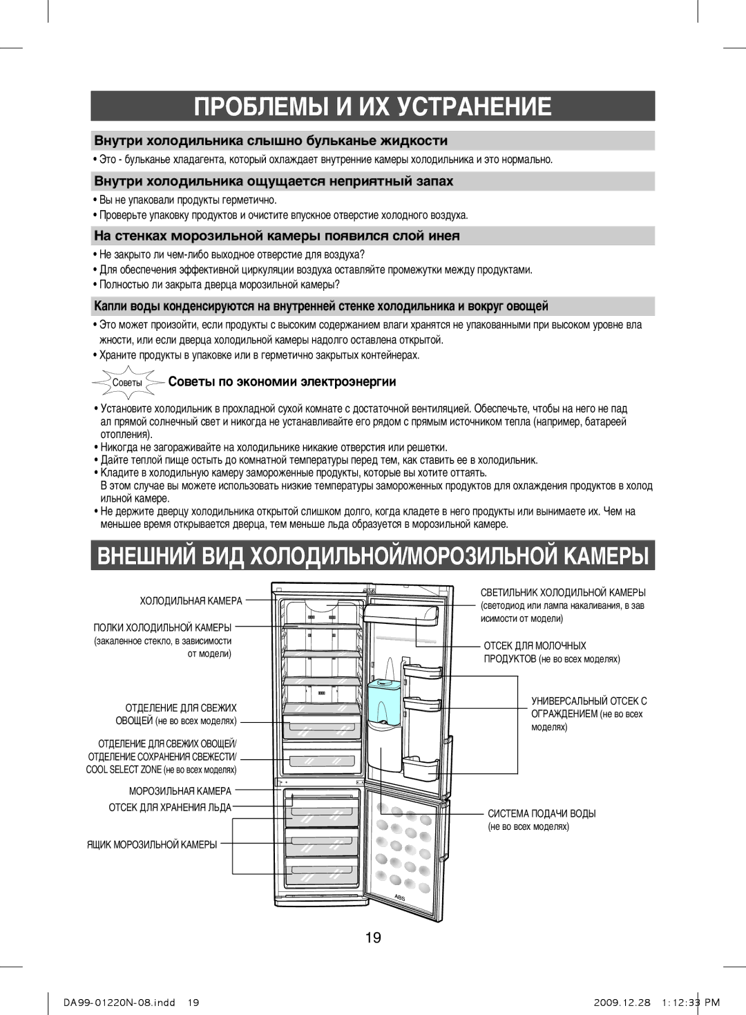 Samsung RL44SDSW1/BWT manual ÇÌÛÚË ıÓÎÓ‰ËÎ¸ÌËÍ‡ ÒÎ˚¯ÌÓ ·ÛÎ¸Í‡Ì¸Â ÊË‰ÍÓÒÚË, ÇÌÛÚË ıÓÎÓ‰ËÎ¸ÌËÍ‡ Ó˘Û˘‡ÂÚÒﬂ ÌÂÔËﬂÚÌ˚È Á‡Ô‡ı 