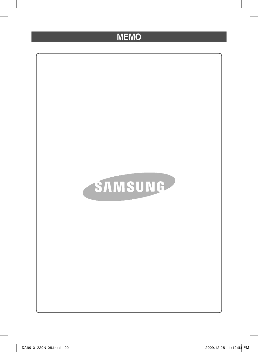 Samsung RL38SBSW1/BWT, RL38ECSW1/XEK, RL38ECPS1/XEK, RL41SBSW1/BWT, RL44ECIH1/XEK, RL44ECPB1/BWT, RL38SBPS1/XEK manual Memo 