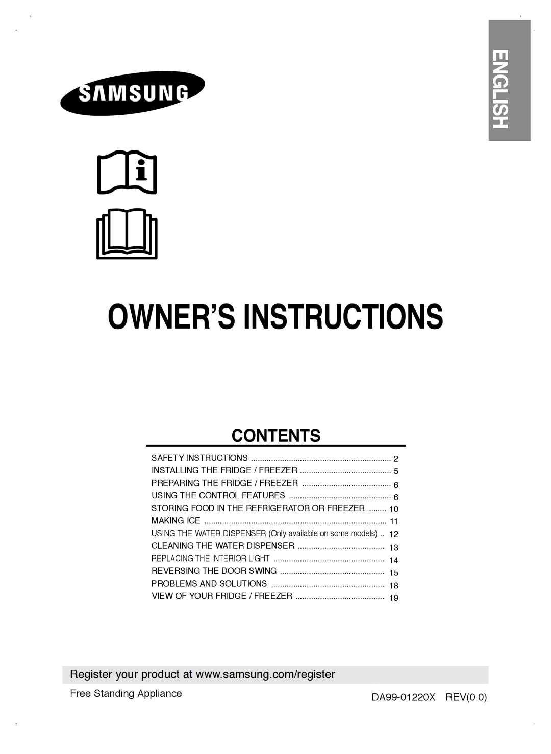 Samsung RL41SBSW1/XES, RL38SBSW1/XET, RL41WCSW1/BUL, RL41WCPS1/BUL, RL41ECPS1/BUL manual OWNER’S Instructions, English 