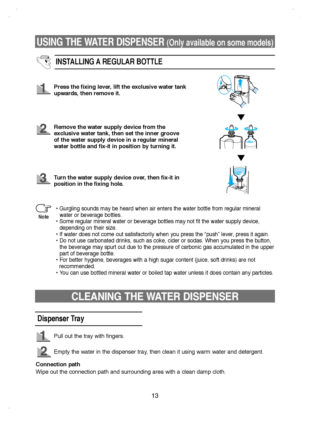 Samsung RL38SBPS1/XEO, RL38ECSW1/XEK, RL39WBSW1/BUL, RL39WBSW1/XEO manual Cleaning the Water Dispenser, Dispenser Tray 