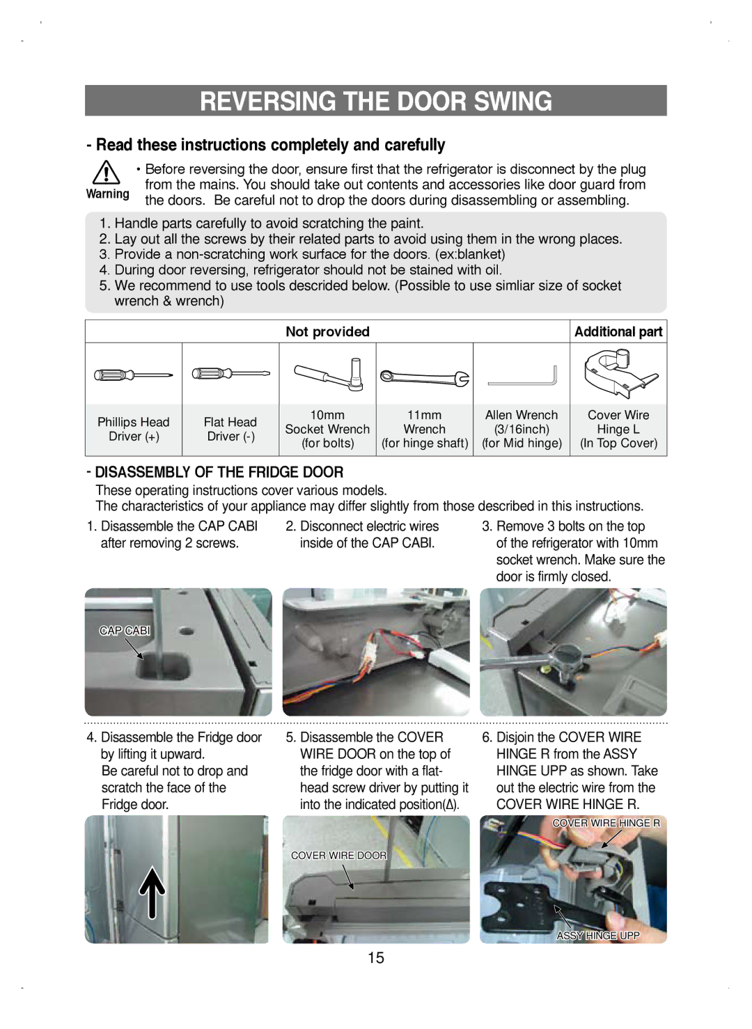 Samsung RL44QTUS1/XEO, RL38ECSW1/XEK, RL39WBSW1/BUL manual Reversing the Door Swing, Not provided, Door is firmly closed 