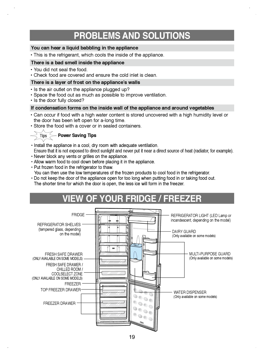 Samsung RL44PCIH1/XEH, RL38ECSW1/XEK manual View of Your Fridge / Freezer, You can hear a liquid babbling in the appliance 