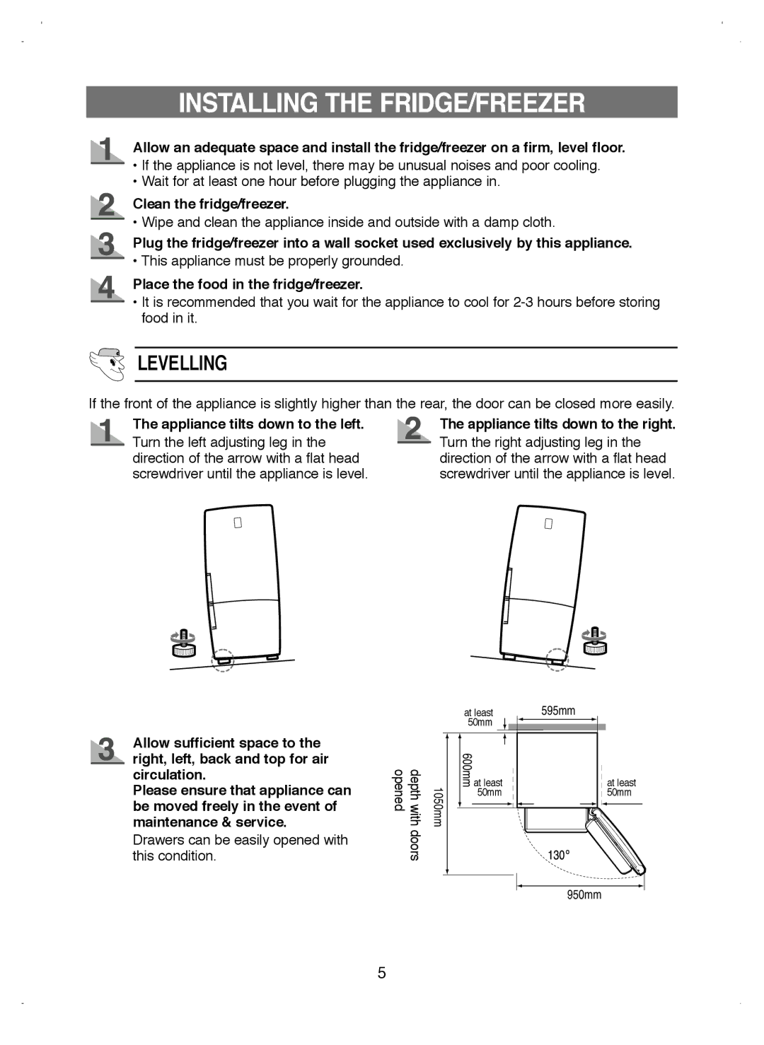 Samsung RL39WBSW1/LIB manual Installing the FRIDGE/FREEZER, Clean the fridge/freezer, Place the food in the fridge/freezer 