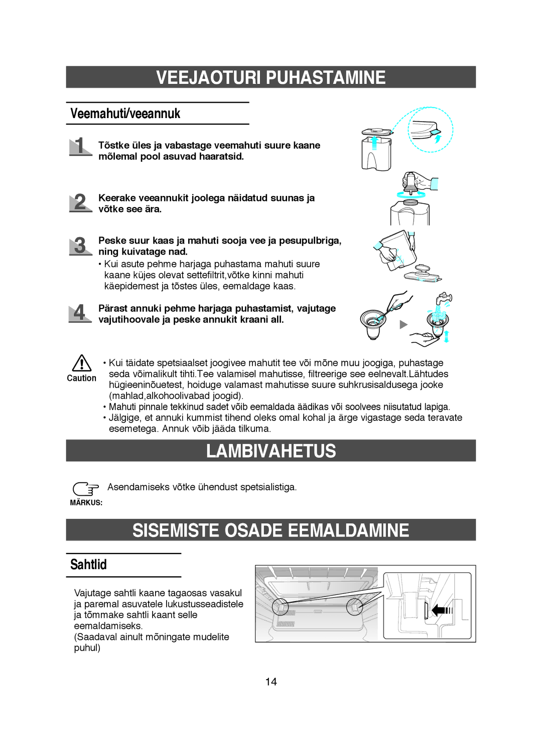 Samsung RL44SCPS1/XEK, RL38ECSW1/XEK, RL41ECPS1/XEK manual Lambivahetus, Veemahuti/veeannuk, Mahlad,alkohoolivabad joogid 