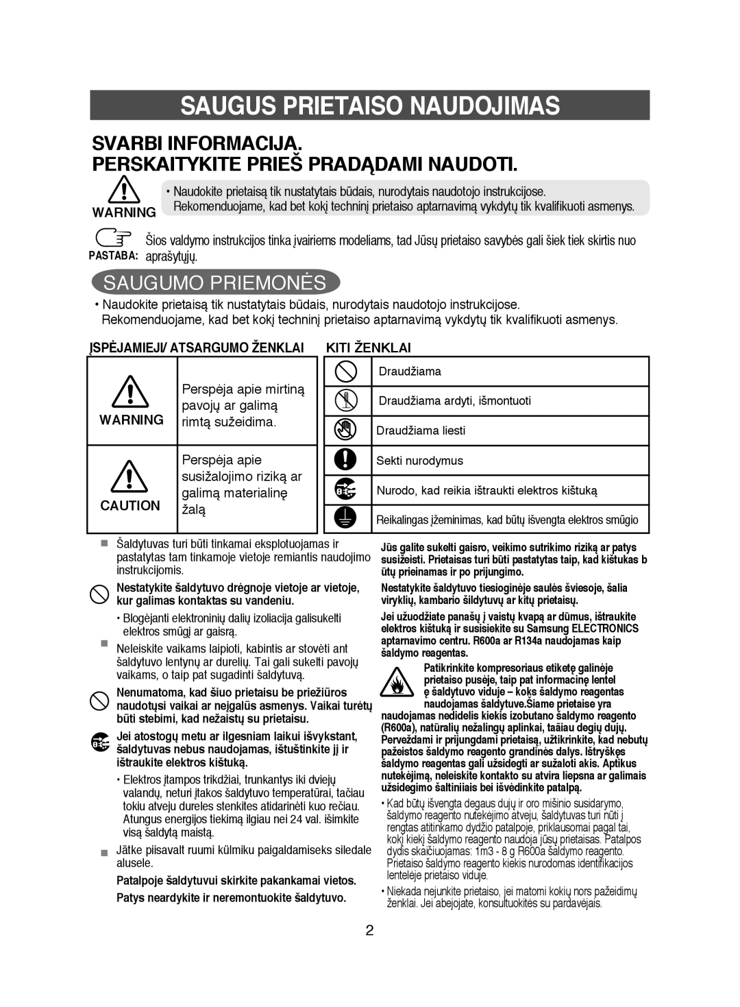 Samsung RL44SCSW1/XEK manual Saugus Prietaiso Naudojimas, Svarbi Informacija, Perskaitykite Prieš PRADñDAMI Naudoti 