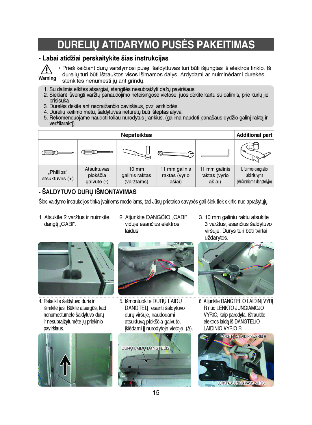 Samsung RL44ECPS1/BUS, RL38ECSW1/XEK, RL41ECPS1/XEK Durelið Atidarymo PUSñS Pakeitimas, Stenkitòs nenumesti jð ant grindð 