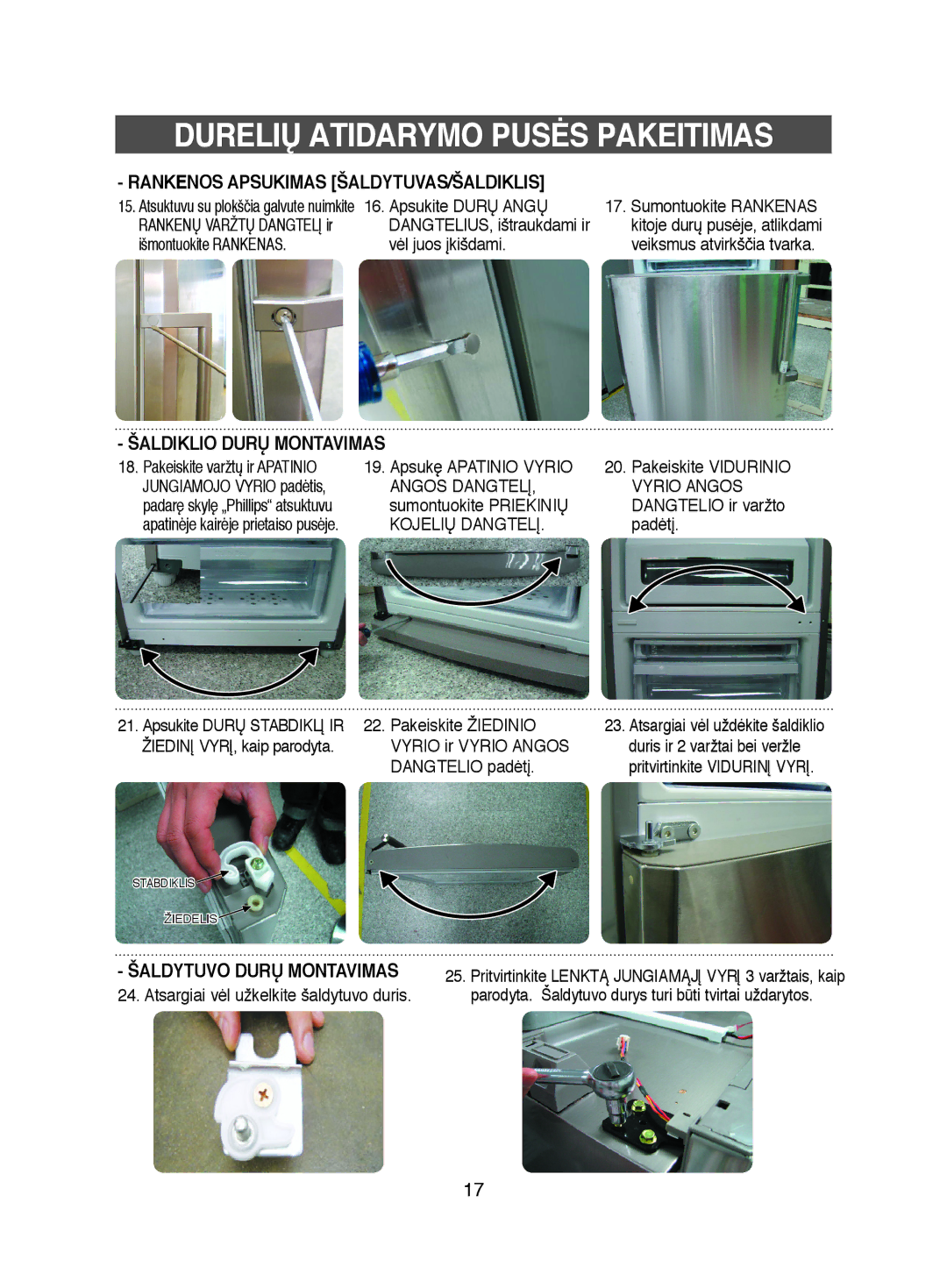 Samsung RL38SBPS1/BWT, RL38ECSW1/XEK, RL41ECPS1/XEK, RL38ECPS1/XEK, RL41SBSW1/BWT manual Angos Dangtelį, Kojelių Dangtelį 