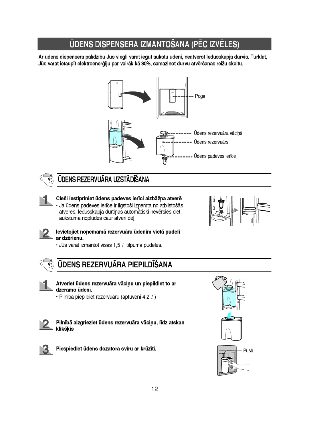 Samsung RL44ECSW1/BWT, RL38ECSW1/XEK, RL41ECPS1/XEK manual Ìdens Rezervuåra UZSTÅD±ŠANA, Ìdens Rezervuåra PIEPILD±ŠANA 