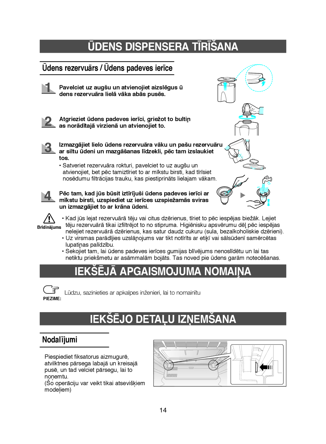 Samsung RL38HCPS1/BWT, RL38ECSW1/XEK, RL41ECPS1/XEK IEKŠîJÅ Apgaismojuma NOMAIøA, Ìdens rezervuÇrs / Ìdens padeves ier¥ce 