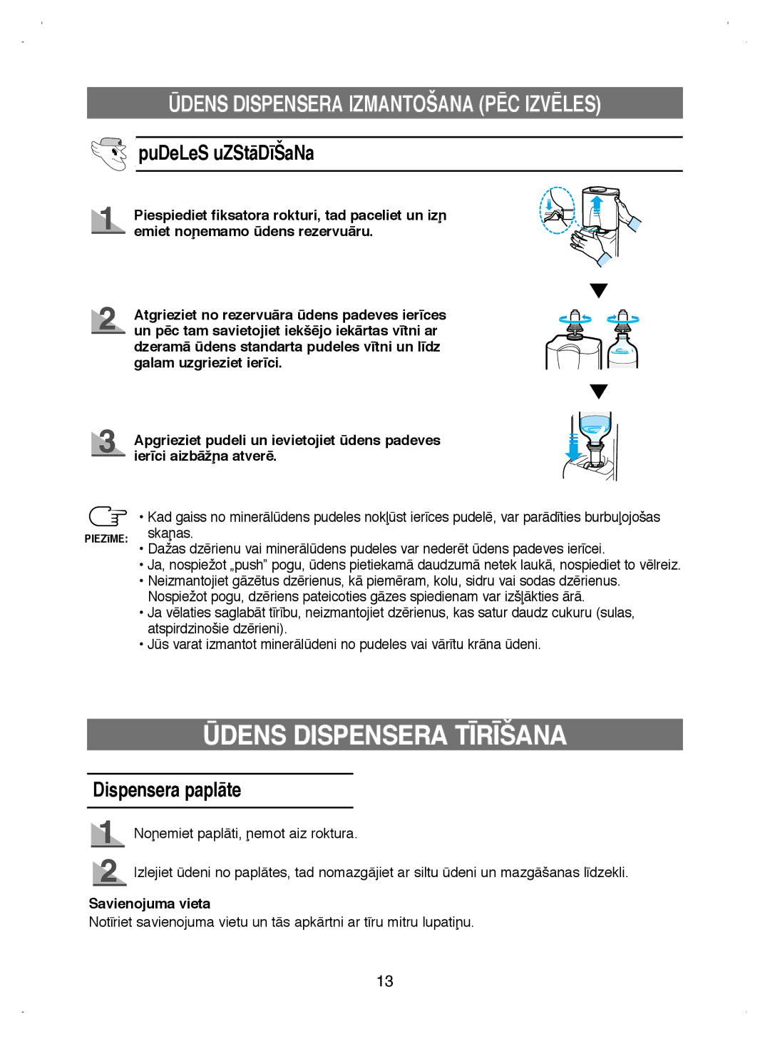 Samsung RL38ECSW1/XEK manual Ìdens Dispensera T±R±ŠANA, PuDeLeS uZStÇD¥ŠaNa, Dispensera paplÇte, Savienojuma vieta 