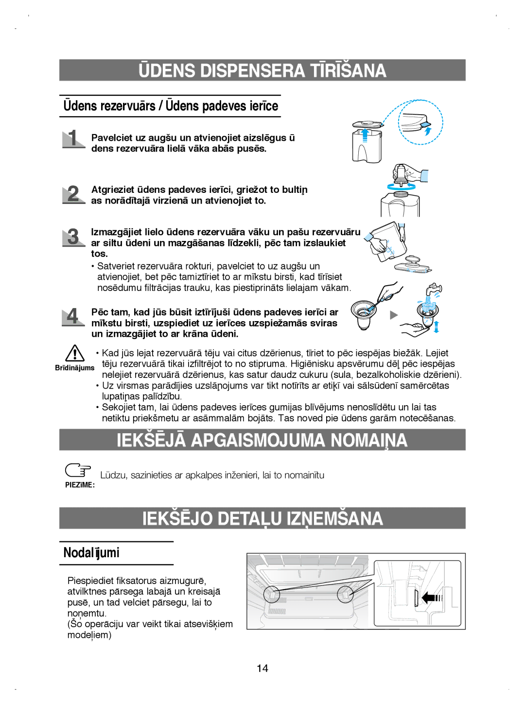 Samsung RL38ECSW1/XEK manual IEKŠîJÅ Apgaismojuma NOMAIøA, Ìdens rezervuÇrs / Ìdens padeves ier¥ce 