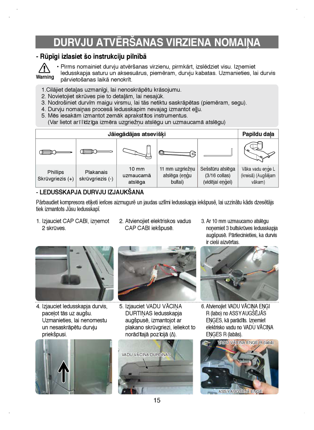 Samsung RL38ECSW1/XEK manual Durvju ATVîRŠANAS Virziena NOMAIøA, PÇrvietošanas laikÇ nenokr¥t 