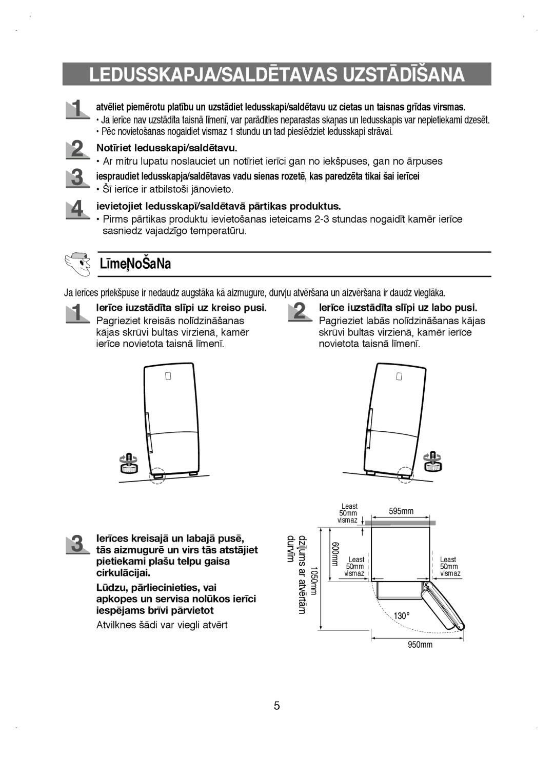 Samsung RL38ECSW1/XEK manual LEDUSSKAPJA/SALDîTAVAS UZSTÅD±ŠANA, ¥meøoŠaNa 