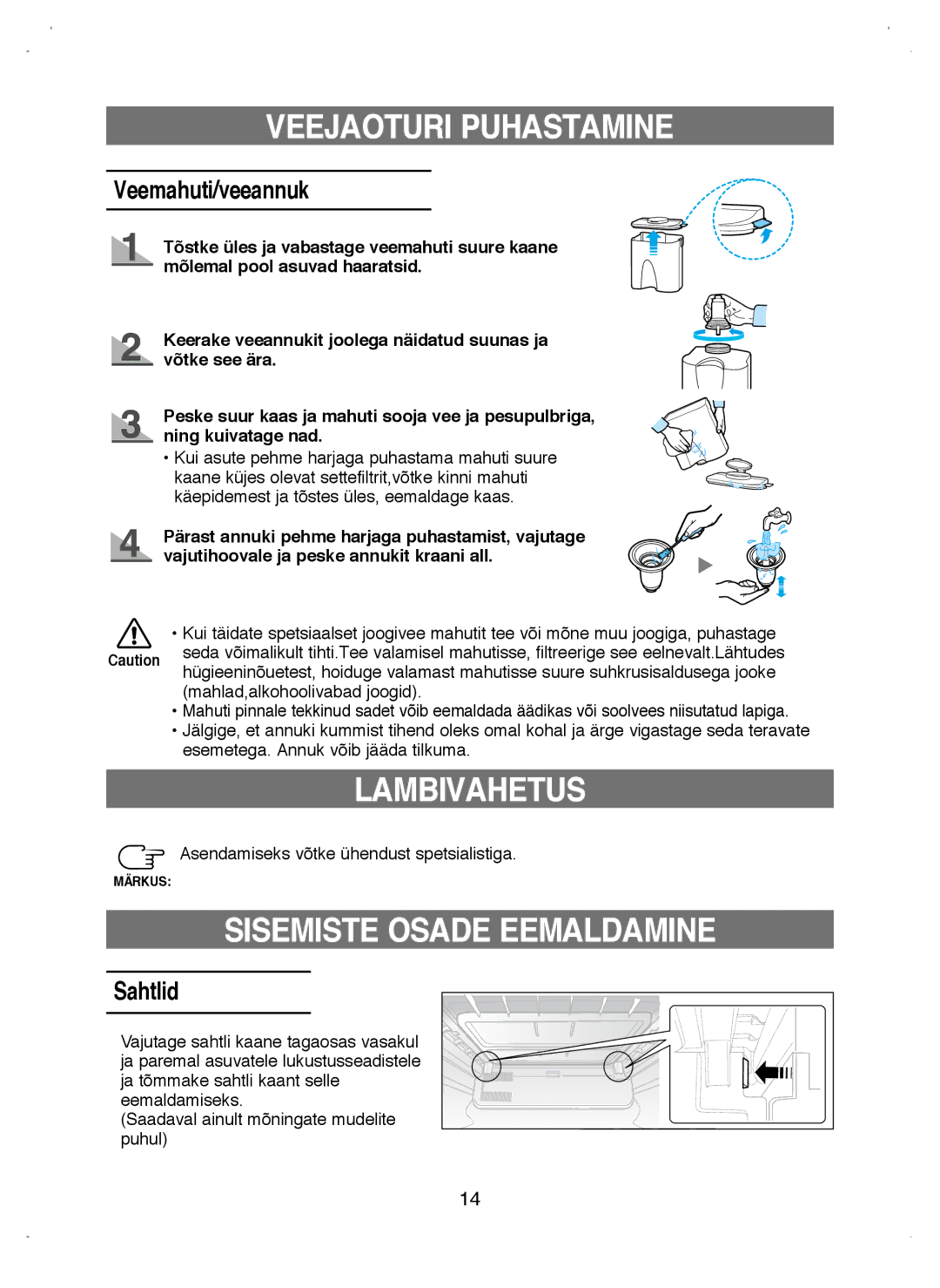 Samsung RL38ECSW1/XEK manual Lambivahetus, Veemahuti/veeannuk 