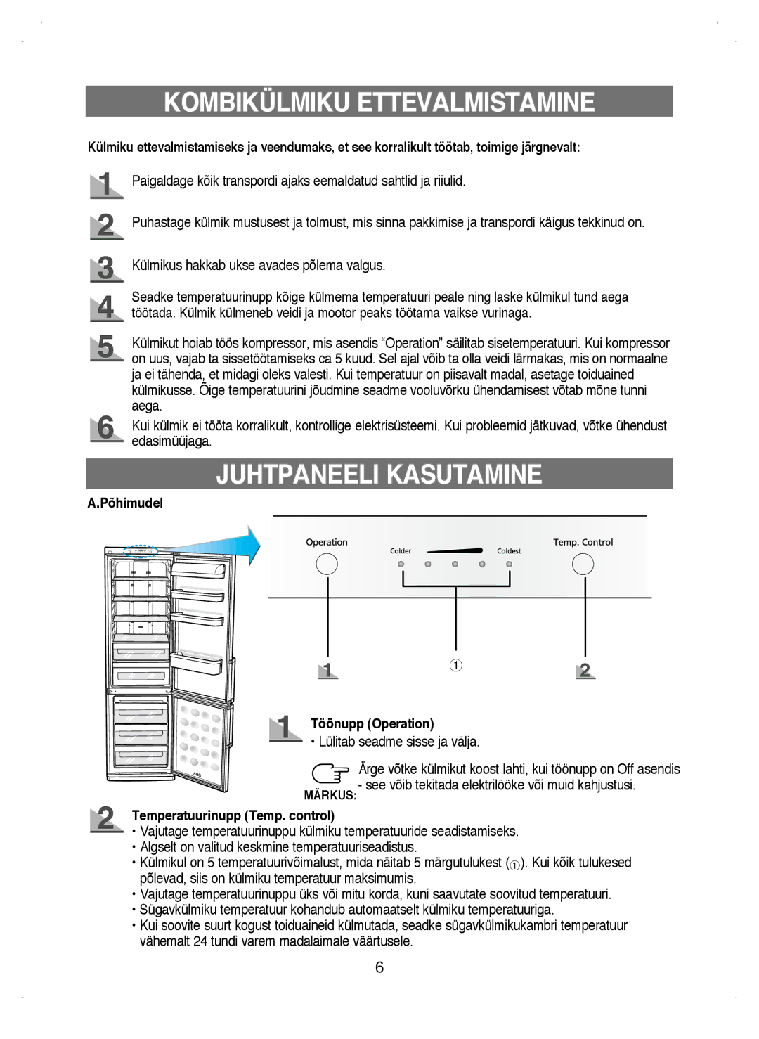 Samsung RL38ECSW1/XEK manual Kombikülmiku Ettevalmistamine, Juhtpaneeli Kasutamine, Põhimudel Töönupp Operation 