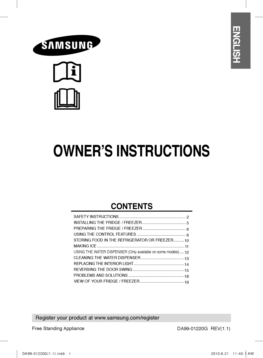 Samsung RL38HGPS1/XEG, RL38HGPS2/XEG, RL44ECPS1/XET, RL41SBPS1/XET, RL41HGSW1/XET manual OWNER’S Instructions, English 