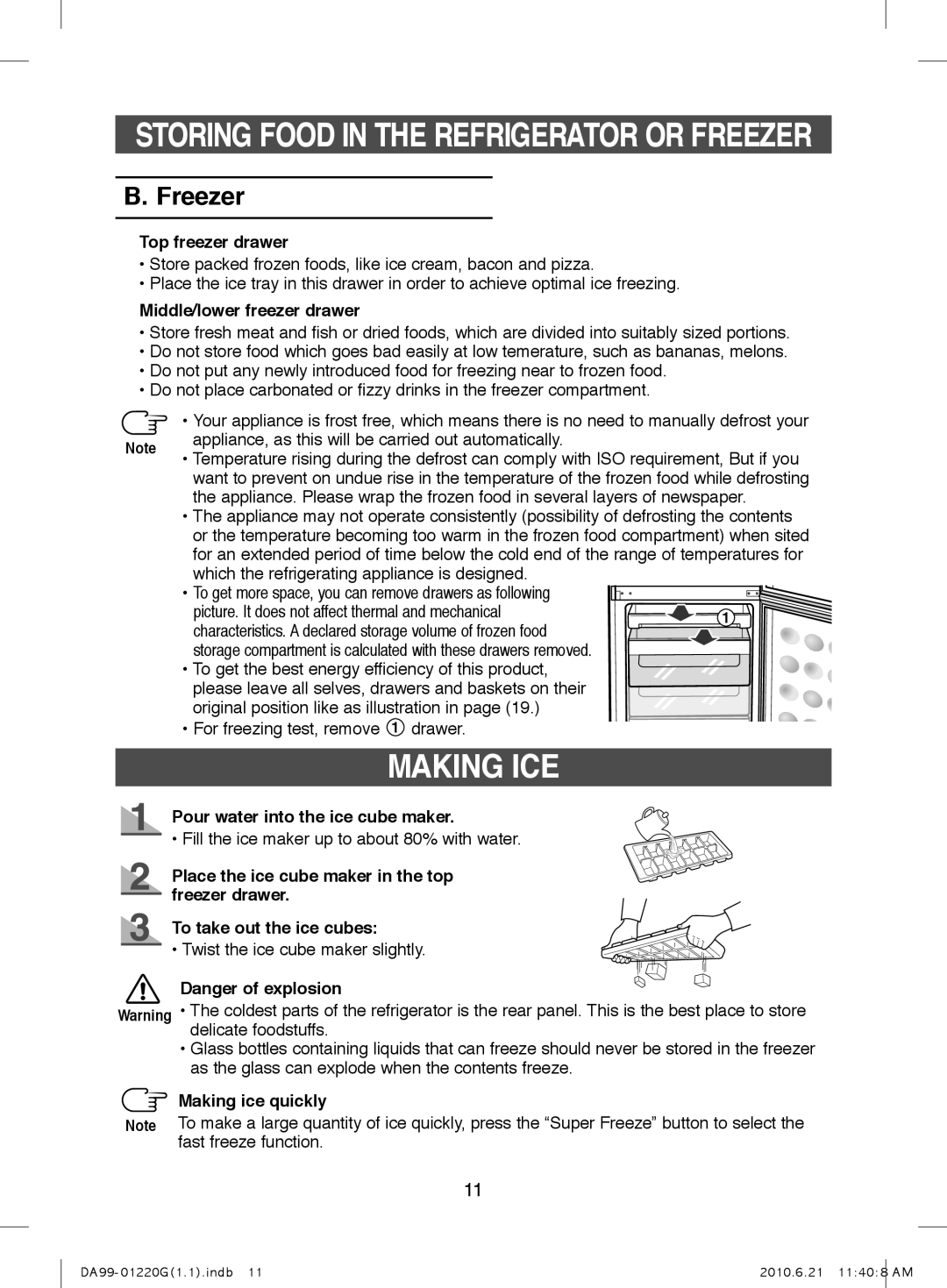 Samsung RL44SCPS1/XET, RL38HGPS2/XEG, RL38HGPS1/XEG, RL44ECPS1/XET, RL41SBPS1/XET, RL41HGSW1/XET manual Making ICE, Freezer 