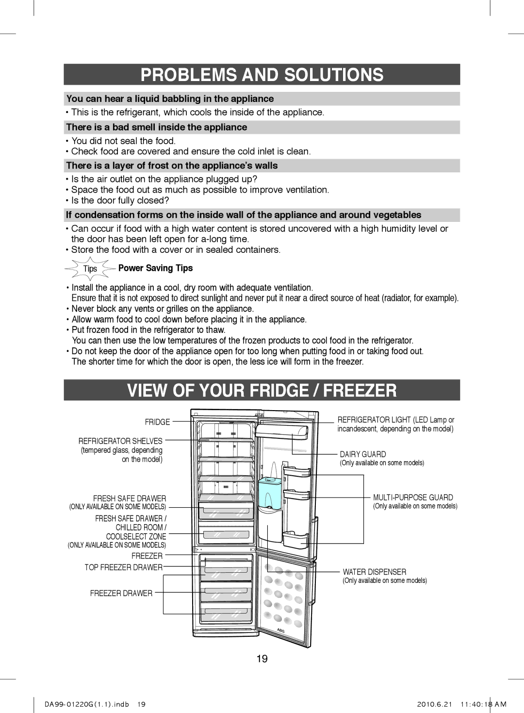 Samsung RL38SBPS1/XET, RL38HGPS2/XEG manual View of Your Fridge / Freezer, You can hear a liquid babbling in the appliance 