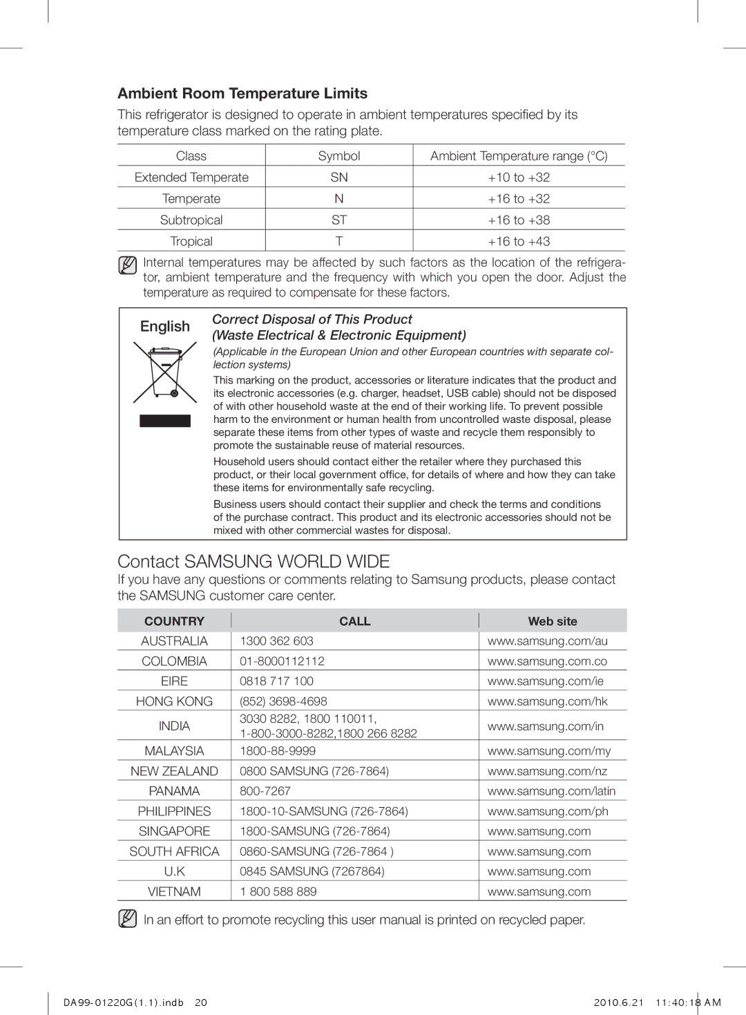 Samsung RL44QGPS1/XET, RL38HGPS2/XEG, RL38HGPS1/XEG, RL44ECPS1/XET, RL41SBPS1/XET, RL41HGSW1/XET Contact Samsung World Wide 