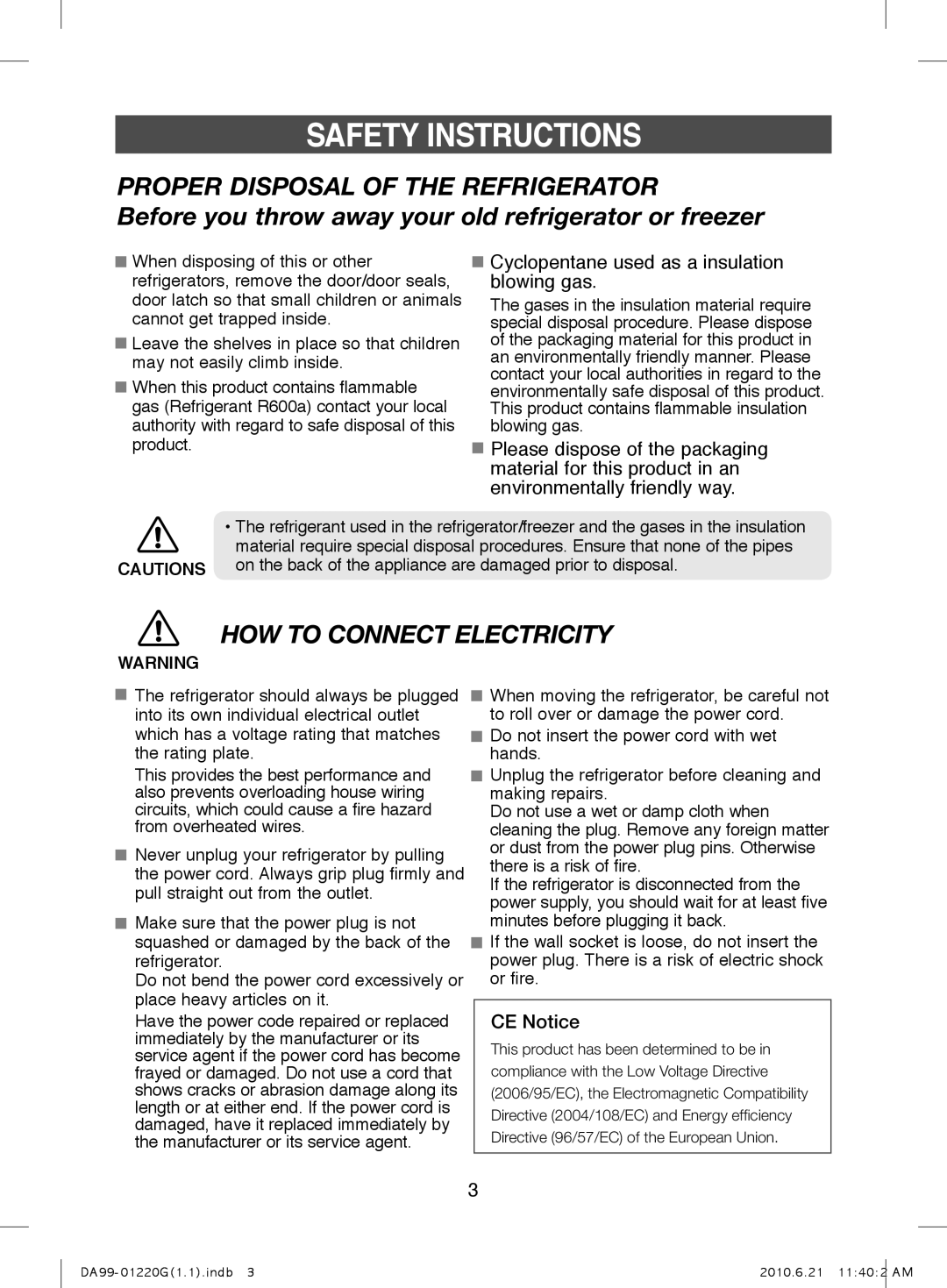 Samsung RL41SBPS1/XET, RL38HGPS2/XEG, RL38HGPS1/XEG, RL44ECPS1/XET, RL41HGSW1/XET manual Proper Disposal of the Refrigerator 