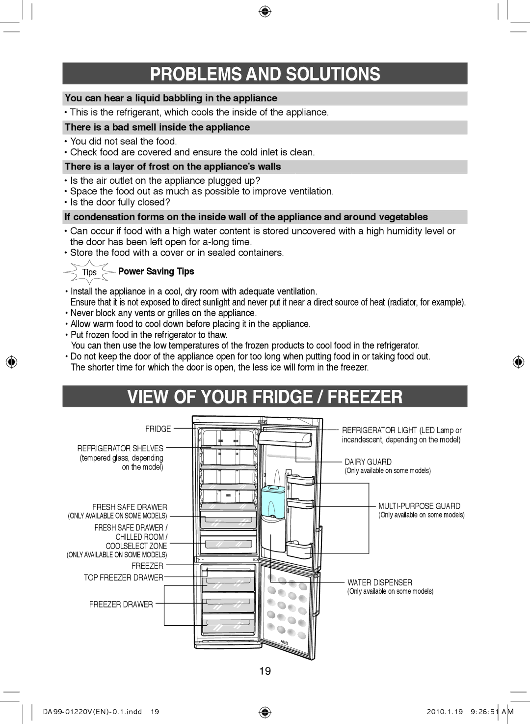 Samsung RL38SBSW1/XEP, RL38SBPS1/FAL manual View of Your Fridge / Freezer, You can hear a liquid babbling in the appliance 