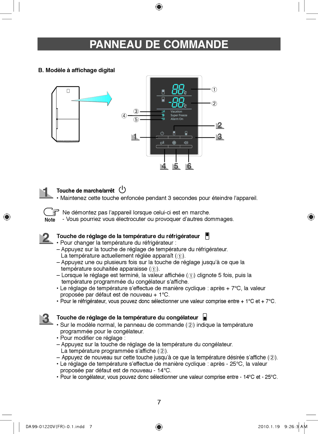 Samsung RL38SBSW1/FAL, RL38SBPS1/FAL, RL38SBSW1/XES, RL38SBPS1/XES manual Modèle à affichage digital, Touche de marche/arrêt 