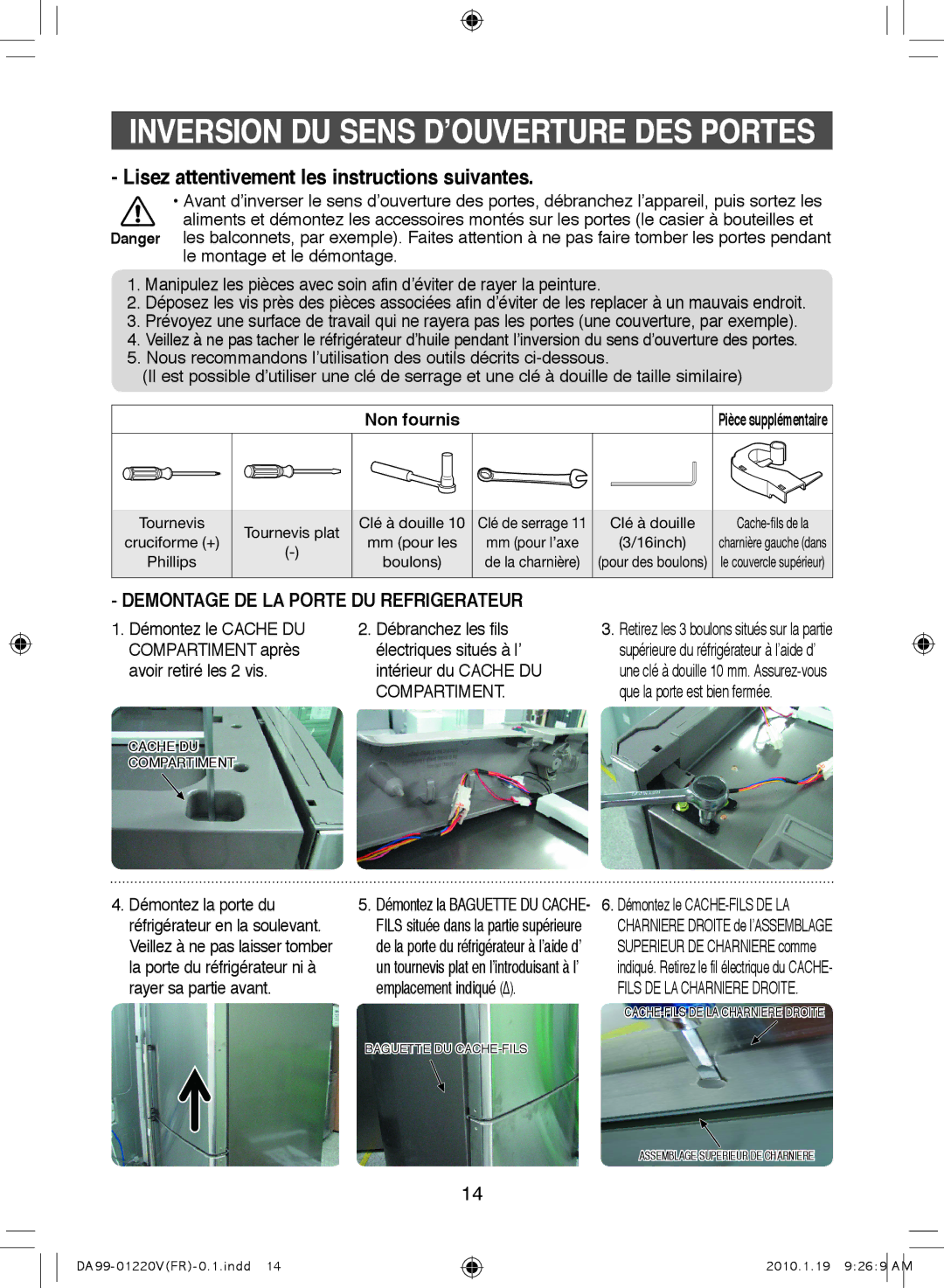 Samsung RL38SBSW1/XEP, RL38SBPS1/FAL, RL38SBSW1/XES, RL38SBSW1/FAL Inversion DU Sens D’OUVERTURE DES Portes, Non fournis 