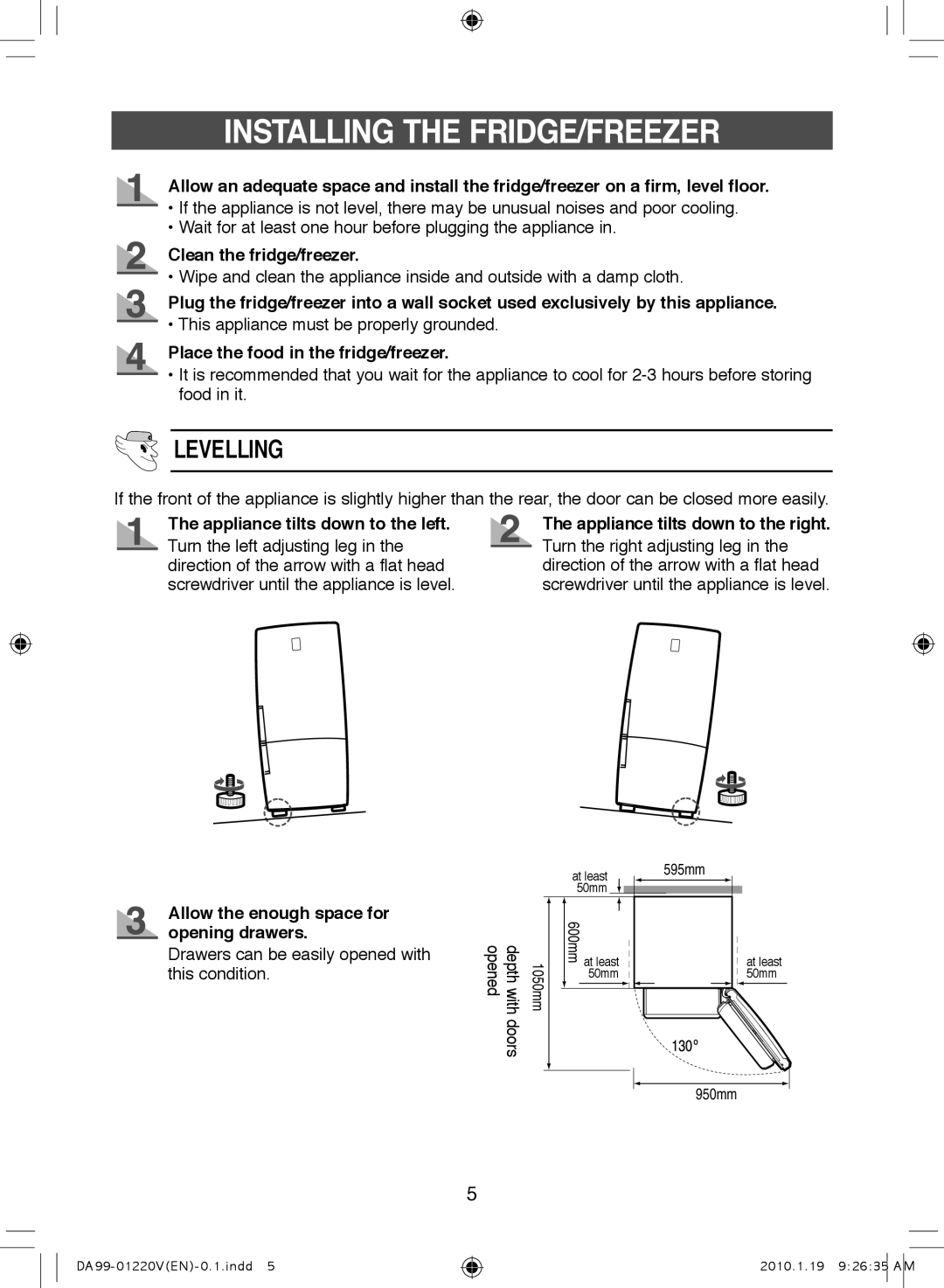 Samsung RL38SBPS1/FAL, RL38SBSW1/XES, RL38SBSW1/FAL, RL38SBPS1/XES, RL38SBSW1/XEP manual Installing the FRIDGE/FREEZER 