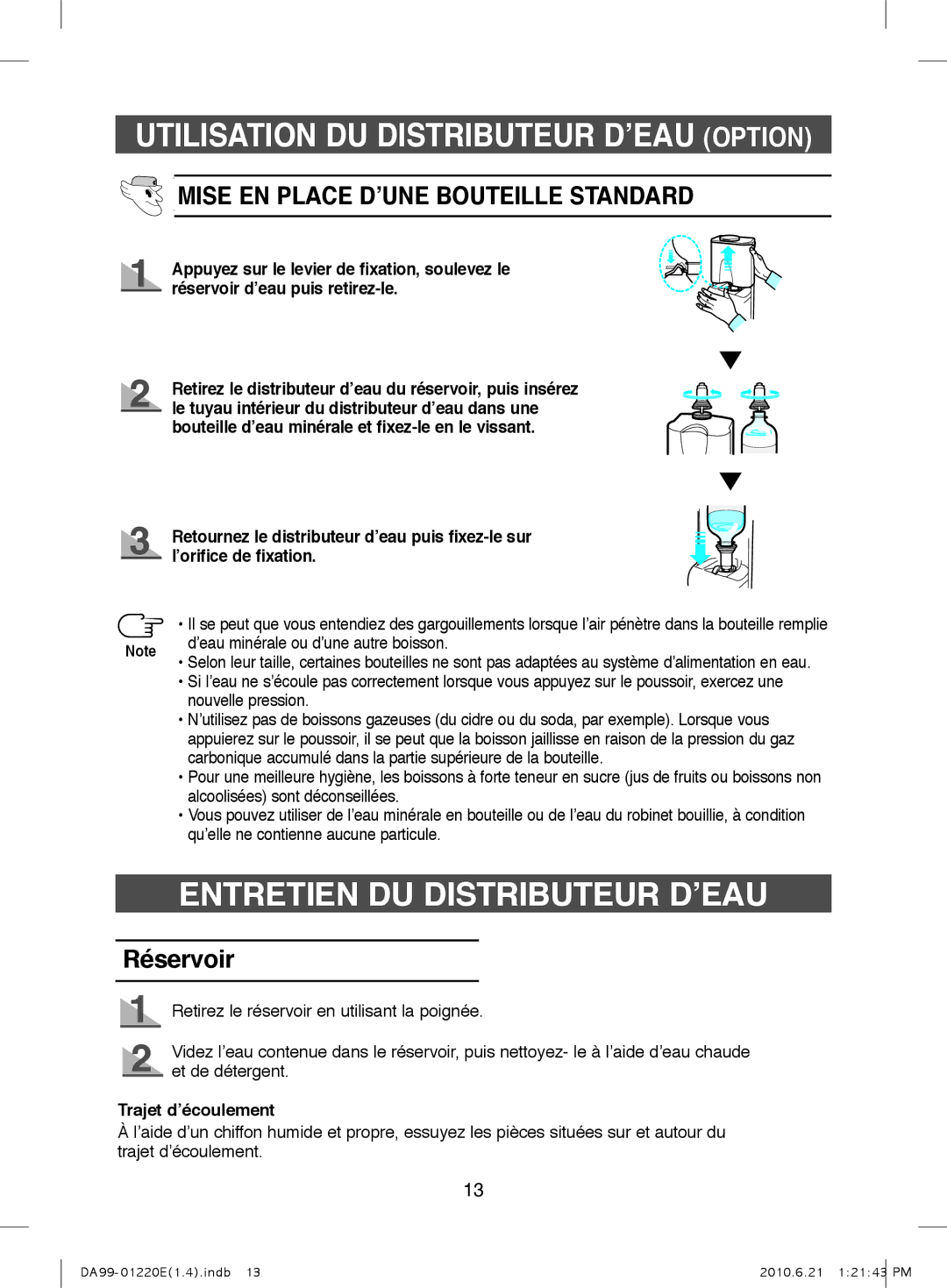 Samsung RL38SBSW1/XEG, RL38HCIS1/XEN Utilisation DU Distributeur D’EAU Option, Entretien DU Distributeur D’EAU, Réservoir 