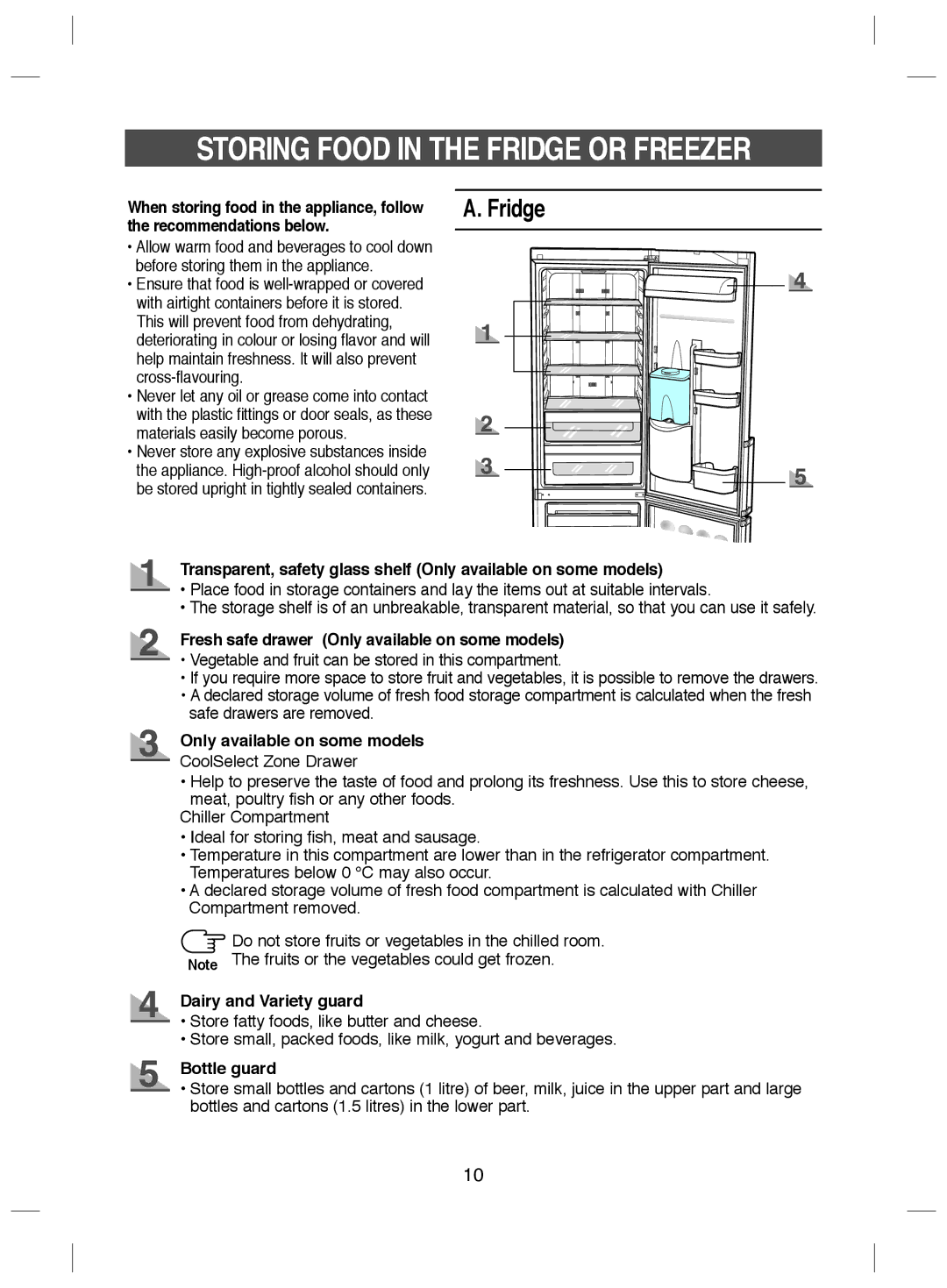 Samsung RL38SBSW1/XES, RL38SBSW1/XEG, RL41WGTB1/XEG, RL41WGPS1/XEG, RL41SBTB1/XEU manual Storing Food in the Fridge or Freezer 