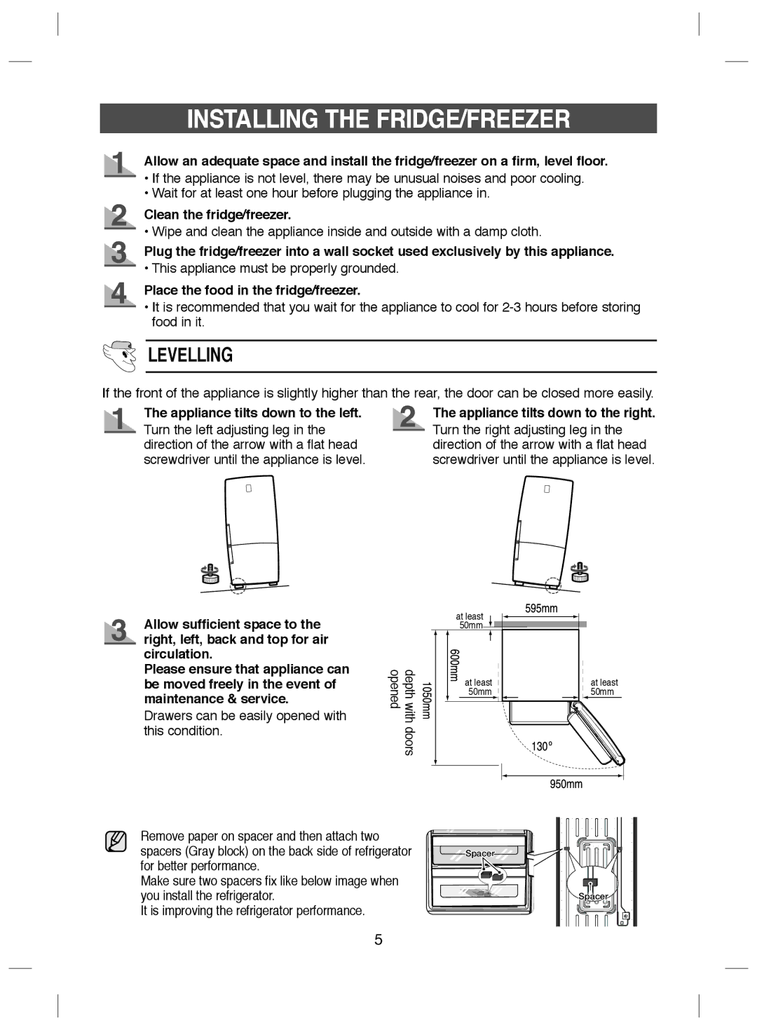 Samsung RL44QEUS1/XEG manual Installing the FRIDGE/FREEZER, Clean the fridge/freezer, Place the food in the fridge/freezer 