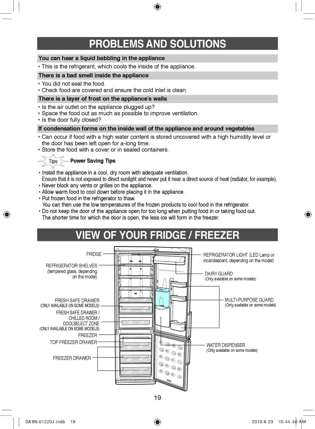 Samsung RL41WCIH1/XEH, RL38SBSW1/XET manual View of Your Fridge / Freezer, You can hear a liquid babbling in the appliance 