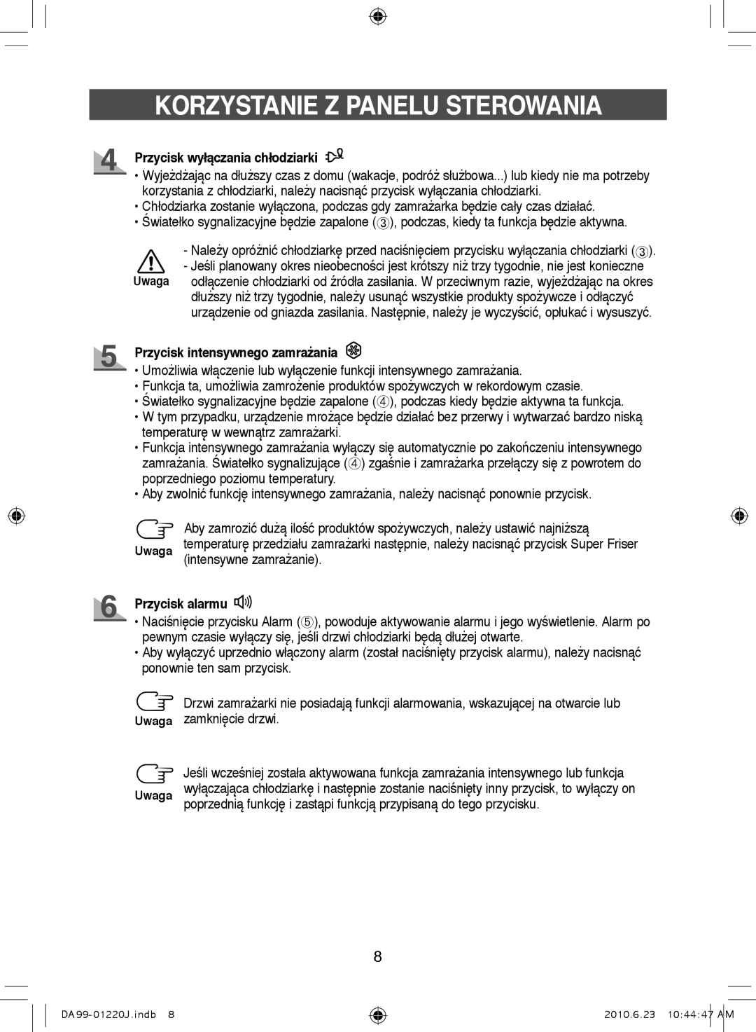 Samsung RL38ECPS1/BUL manual Przycisk wyłączania chłodziarki, Przycisk intensywnego zamrażania, Intensywne zamrażanie 