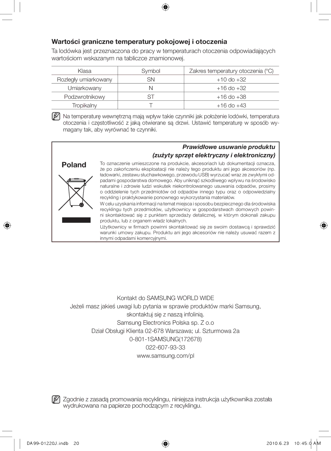 Samsung RL44PCPS1/XEH, RL38SBSW1/XET, RL41SBSW1/XES, RL41WCSW1/BUL, RL41WCPS1/BUL, RL41ECPS1/BUL, RL38ECPS1/BUL manual Poland 