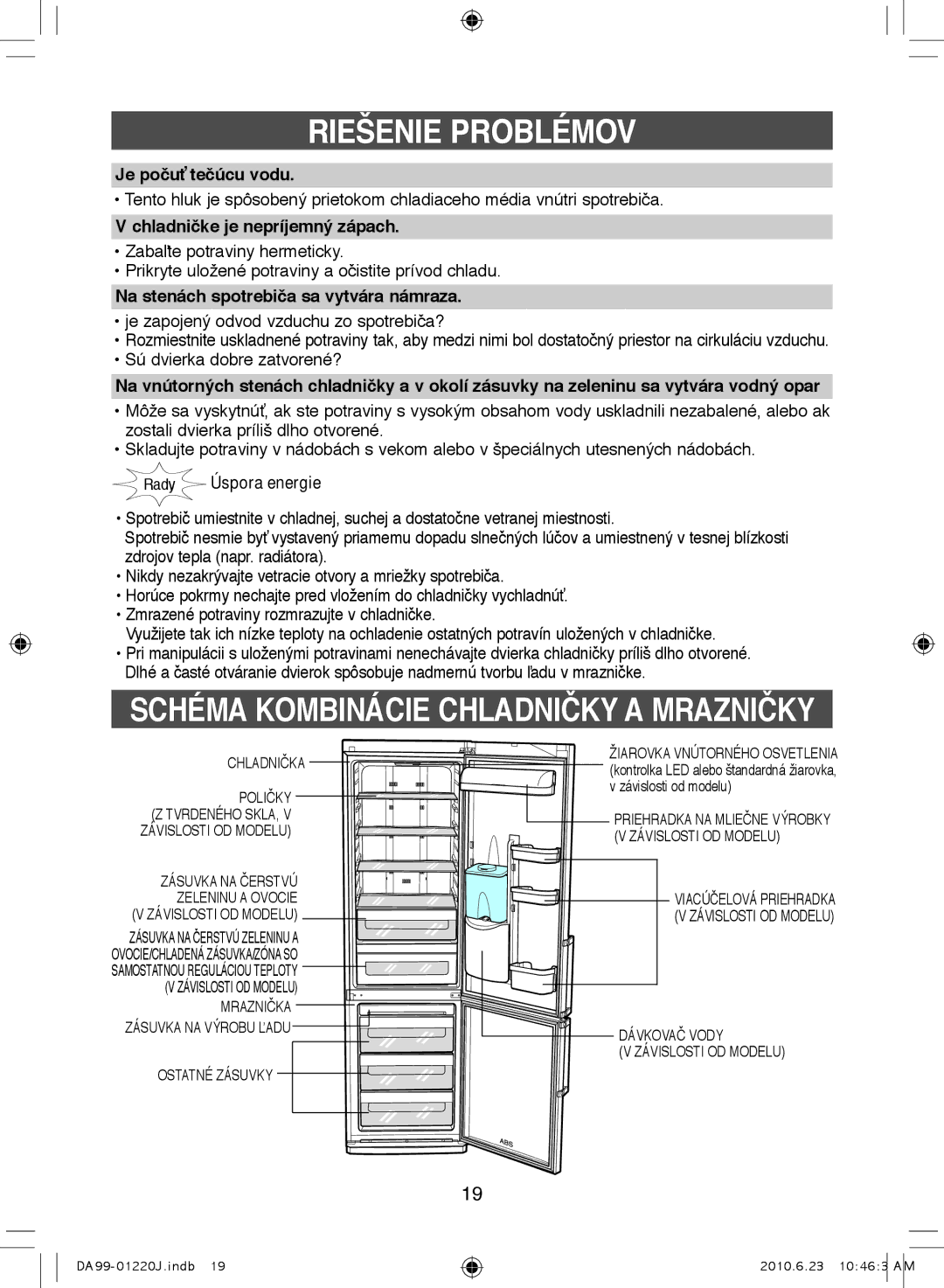 Samsung RL44WCIS1/XEH Je počuť tečúcu vodu, Chladničke je nepríjemný zápach, Na stenách spotrebiča sa vytvára námraza 