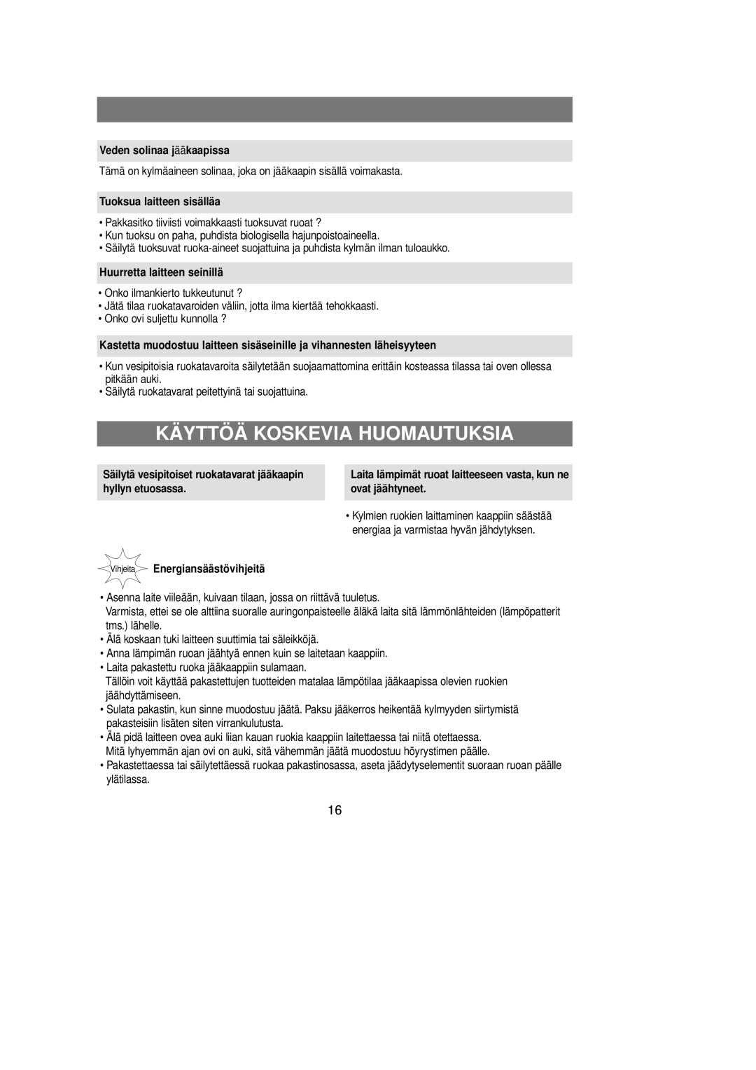 Samsung RL39WBSM1/XEE, RL39EBSW1/XEE, RL39EBSM1/XEE manual Käyttöä Koskevia Huomautuksia 