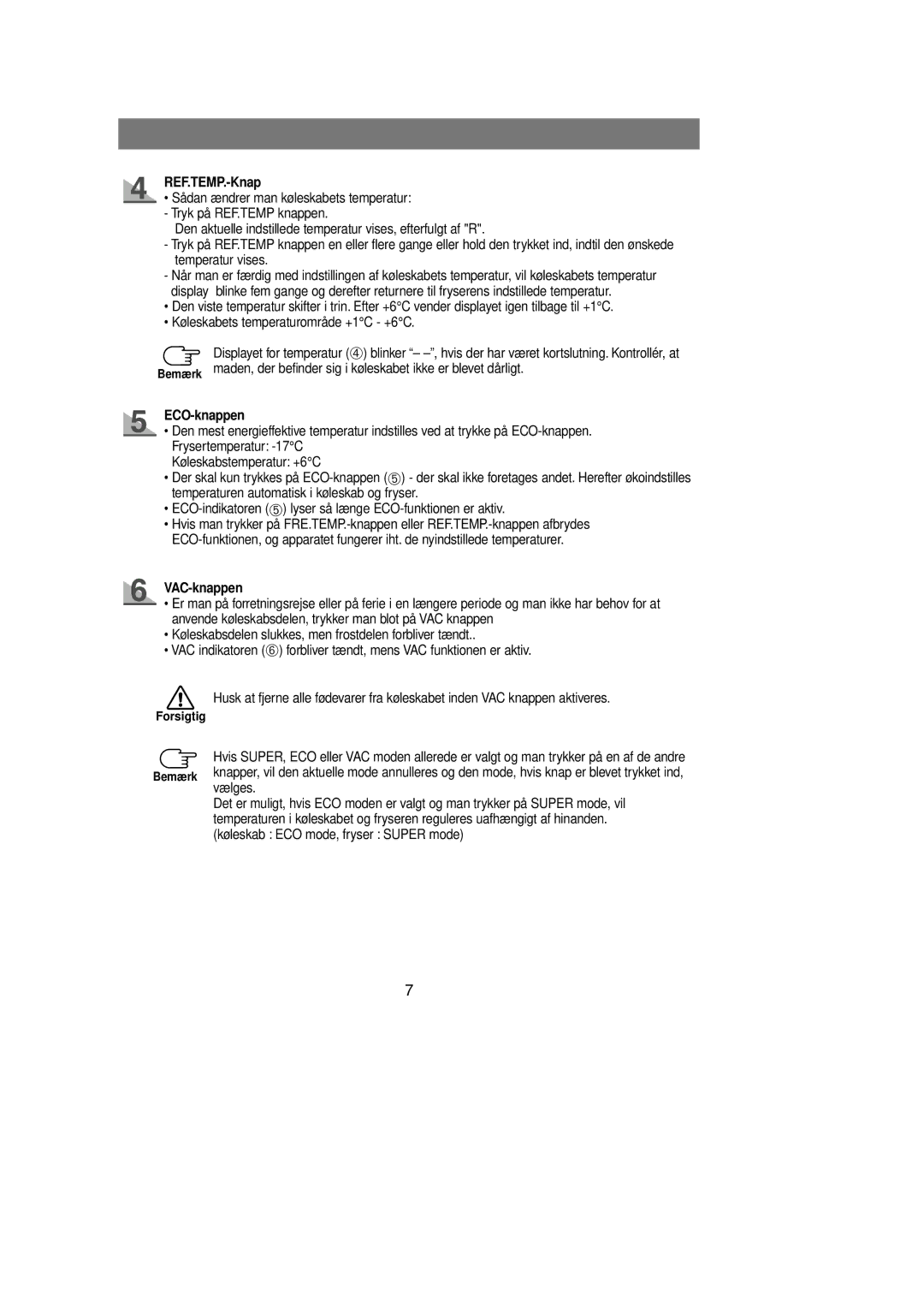 Samsung RL39WBSM1/XEE, RL39EBSW1/XEE, RL39EBSM1/XEE manual ECO-knappen, VAC-knappen 